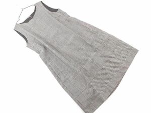 INED Ined wool 100% check no sleeve One-piece size7/ gray *# * eac2 lady's 