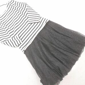 PETIT BATEAU プチバトー ラメ ボーダー チュール ドッキング ワンピース size1/白ｘ黒 ◇■ ☆ eac9 レディースの画像5