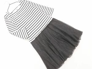 PETIT BATEAU プチバトー ラメ ボーダー チュール ドッキング ワンピース size1/白ｘ黒 ◇■ ☆ eac9 レディース