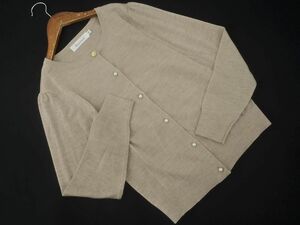 kchu-ru brooch wool 100% cardigan size36/ mocha *# * ead0 lady's 