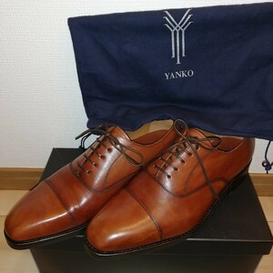  trying on only YANKOyanko Brown 14644 leather shoes strut chip tea inside feather UK6.5 25~25.5cm business shoes Spain yoke sole 