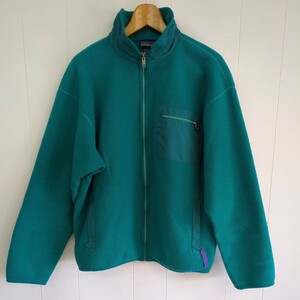 patagonia　made in USA フリースジャケット　エメラルドグリーン　サイズ14 パタゴニア　アメリカ製　00s ビンテージ　リペア痕