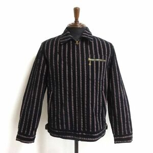 ◆THE CALEE キャリー ジャケット ブルゾン アウター ストライプ バック刺繍 コットンジャケット 中綿 黒×ピンク M