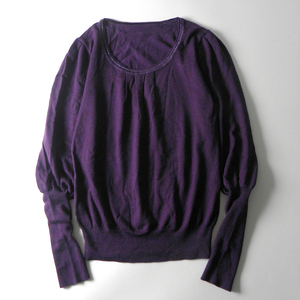  Indivi INDIVI... not lame . accent long rib crew neck knitted pull over sweater purple world l0116-4