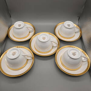 〇0492 ノリタケ NORITAKE 帝国ホテル 金彩 エンボス カップ＆ソーサー 5客揃い 径9cm 高 6.0cm前後 