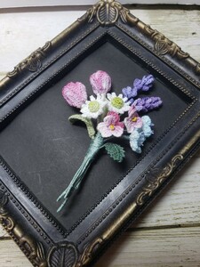 ESMR*ハンドメイド*レース編み*ブローチ*コサージュ*たくさんの花*ブーケ*春