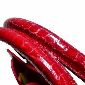Y1◆【美品】Rozani シャイニングクロコ ハンドバッグ 赤 レッド クロコダイル ワニ革 高級 エキゾチックレザー シンガポール製の画像9