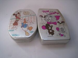  Showa Retro tin plate. lunch box 2 piece together aluminium Mickey . Donald Tom & Jerry /21N12.21-55