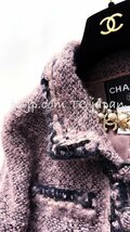 シャネル スーツ CHANEL ラベンダー モス ピンク モヘア コットン プードル ツイード ジャケット スカート 超美品 38 40_画像5