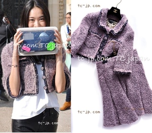  Chanel suit CHANEL lavender mo spin kmo hair cotton poodle tweed jacket skirt super-beauty goods 38 40