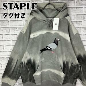 STAPLE ステイプル パーカー PIGEON ハト 刺繍 アニマル 2XL 冬服 秋服 古着 ストリート プルオーバー 総柄 タグ付き 希少デザイン