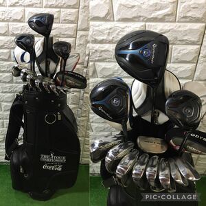 男性向けセット☆Taylormade(テーラーメイド)JETSPEED(ジェットスピード)等ゴルフクラブセット☆キャディバッグ(フード付)付