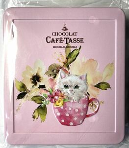 未使用　空き缶　CAFE-TASSE　カフェタッセ　チョコレート☆ベルギー製　ミニタブレットアソート ネコ缶18Pサイズ　猫　ピンク　中身なし