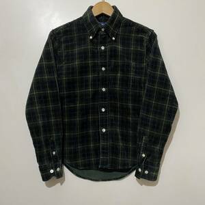 * Ray BEAMS lady's long sleeve corduroy shirt check flannel shirt green green group button down shirt BD shirt domestic production goods small size 