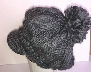  knit cap hat gray *pompon cap protection against cold!