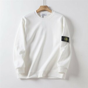 STONE ISLAND ストーンアイランド トレーナー 裏起毛 暖かい スウェット クルーネック 長袖 メンズ レディース 兼用 白 トップス Lサイズ