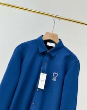 AMI PARIS アミアレクサンドル 裏起毛 シャツ メンズ ブルー色 おしゃれ 保温 保暖 長袖 T-shirt 秋冬トップス Mサイズ_画像3