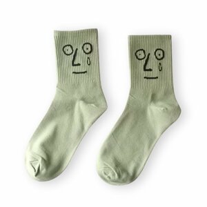 フェイス モチーフ ソックス (モスグリーン) レディース くつ下 靴下 IMPORT POP SOCKS