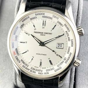 【1円〜】FREDERIQUE CONSTANT フレデリック コンスタント 腕時計 メンズ WORLD TIMER ワールドタイマー ホワイト文字盤 デイト 可動品