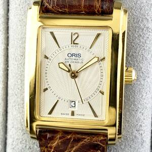 【1円〜】ORIS オリス 腕時計 レディース AT 自動巻 7474 ホワイト文字盤 ゴールド スクエア 25石 デイト 可動品