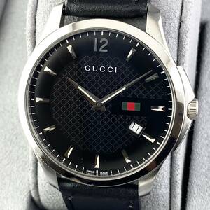 【1円〜】GUCCI グッチ 腕時計 メンズ 126.3 G-TIMELESS Gタイムレス シェリー ブラック文字盤 GG ラウンドフェイス デイト 可動品