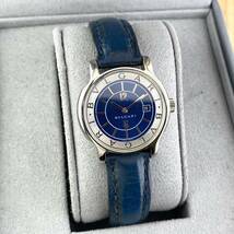 【1円〜】BVLGAR ブルガリ 腕時計 レディース ST29S ソロテンポ ブルー文字盤 レザー ラウンドフェイス デイト 可動品_画像3