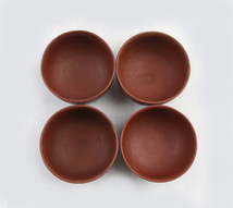 0033 時代物 漢詩刻 蓋付き煎茶碗 4客 中国宜興 紫砂 茶道具_画像8