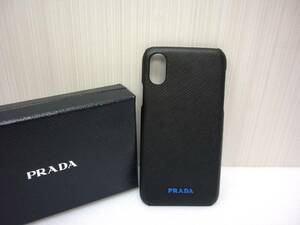 美品 PRADA プラダ iPhone ケース アイフォン Ｘ ＸＳ ブラック 黒 レザー カバー a