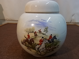 Burleigh　バーレイ 紅茶壺 陶器 ティーキャニスター　イギリス製 ヴィンテージ　ハンティング柄(キツネ狩り・乗馬)　中古