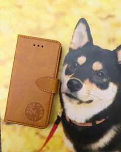 iPhone XR キャメル 柴犬焼き印！スムースレザー手帳型ケース