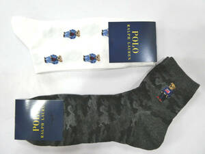 POLO Ralph Lauren new goods!2 pairs set Polo Bear - embroidery other socks 25-27cm charcoal / white free shipping 