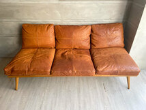 ♪ トラックファニチャー TRUCK FURNITURE CSソファ CS SOFA 3P ナラ無垢材 レザークッション ヌメ革 廃番仕様 定価￥655,500-_画像2