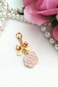  hand made mask charm fastener charm turtle rear flower flower Ribon pink swaying pretty 