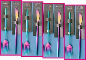 [ free shipping : steak knife * Fork :8ps.@:kchi paul (pole) manner ]* beautiful rainbow color, Aurora : cutlery * dinner set *No2 S