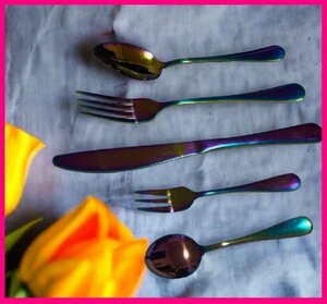 [ is possible to choose cutlery : 1 pcs ]* beautiful rainbow color . shines, Aurora * spoon :21cm* Fork :21cm* steak knife :23cm*No3 S