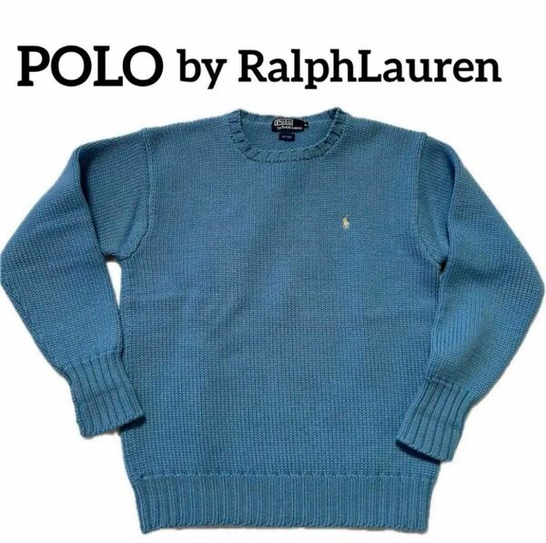 【POLO by RalphLauren/ポロラルフローレン】wool100%クルーネックセーター　カラーニット　水色 ポニー刺繍
