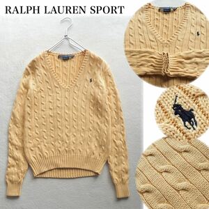 RALPH LAUREN ラルフローレン ポニー刺繍 ケーブルニット Vネックニット コットンニット セーター 長袖 洗える ライトオレンジ