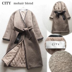 CITY シティ STUDIOUS ステュディオス SHAGGY QUILTING OUTER シャギーコート モヘア キルティングコート ロングコート レザーパイピング