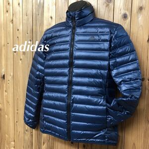 adidas /アディダス /メンズL 長袖 ダウンジャケット 中綿 ブルゾン ロゴプリント ネイビー ジャンパー アウター 防寒着 スポーツウェア