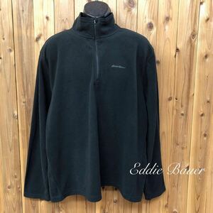 Eddie Bauer /エディーバウアー /メンズ2XL 長袖 ハーフジップ フリース トップス POLARTEC ロゴ刺繍 黒 アウトドア 古着 大きいサイズ