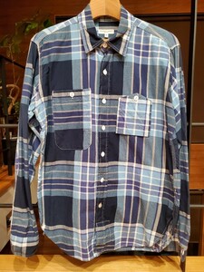 MADE IN USA Engineered Garments チェックシャツ S /身幅約55 ワークシャツ 長袖シャツ エンジニアドガーメンツ 山ポケ ブルー系 定番