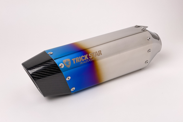 TRICKSTAR IKAZUCHIサイレンサー 焼ステンレス×カーボンエンド ショート Φ60.5 ,トリックスター TRICK STAR 汎用サイレンサー マフラー