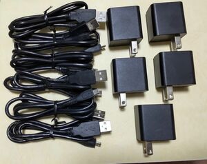 ASUS　ACアダプター USB充電器　PSM06A-050Q 5.2V 1.35A 黒 充電ケーブル付 5個セット　