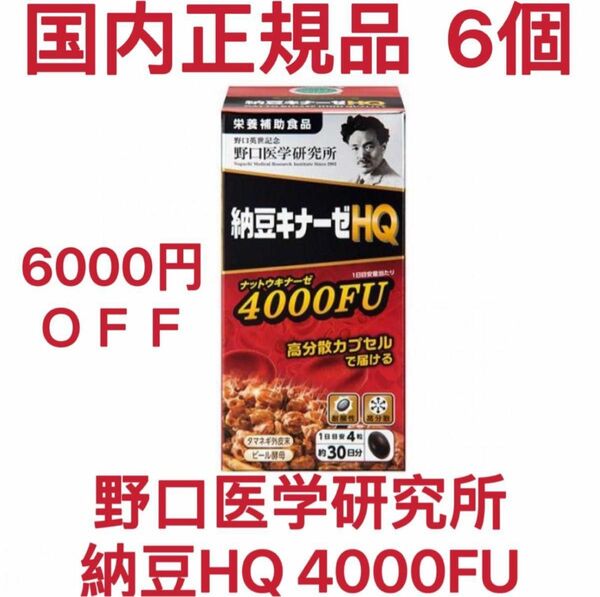 野口医学研究所 6個 納豆キナーゼ HQ 4000FU 新発売 リニューアル 国内正規品 未開封 未使用 新品 血圧 血糖