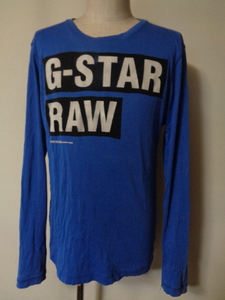 ジースターロウ GSTAR RAW コットン プリント 長袖 Tシャツ ロンT メンズ サーフ ミリタリー アメカジ L 青