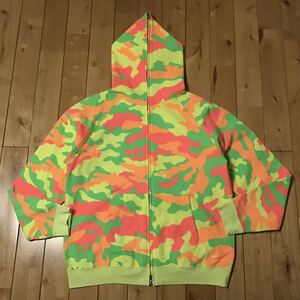 NEON Woodland camo フルジップ パーカー Lサイズ a bathing ape bape full zip hoodie エイプ ベイプ アベイシングエイプ 迷彩 NIGO w8