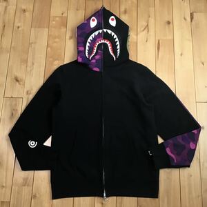 Purple camo × Black 袖切り替え シャーク パーカー Mサイズ shark full zip hoodie a bathing ape BAPE エイプ ベイプ 迷彩 i9564