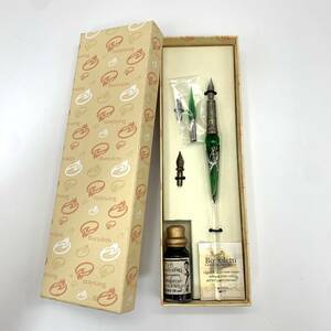 イタリア製 Bortoletti ボルトレッティ ガラスペン 緑色 ペン先替付 全長約21㎝ 筆記未確認 Y0661