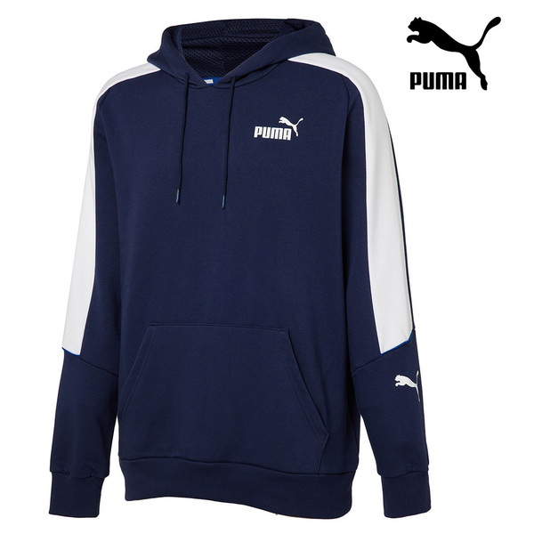 新品 M ★ PUMA プーマ メンズ スウェット パーカー 裏起毛 ネイビー トレーナー フーディ キャット ロゴ 1536934 PipeSportsHoodie