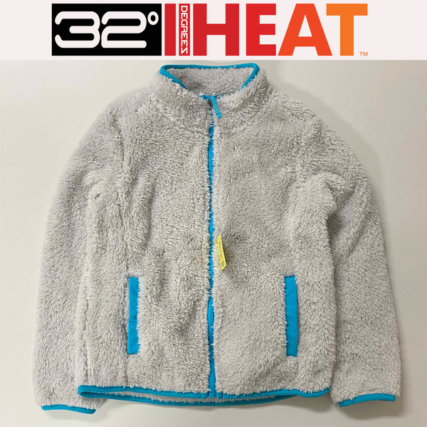 新品 130 ★ コストコ 32°HEAT ボア フリース ジャケット グレー 7/8 フルジップ アウター 男女兼用 ボーイズ ガールズ キッズ 130 140